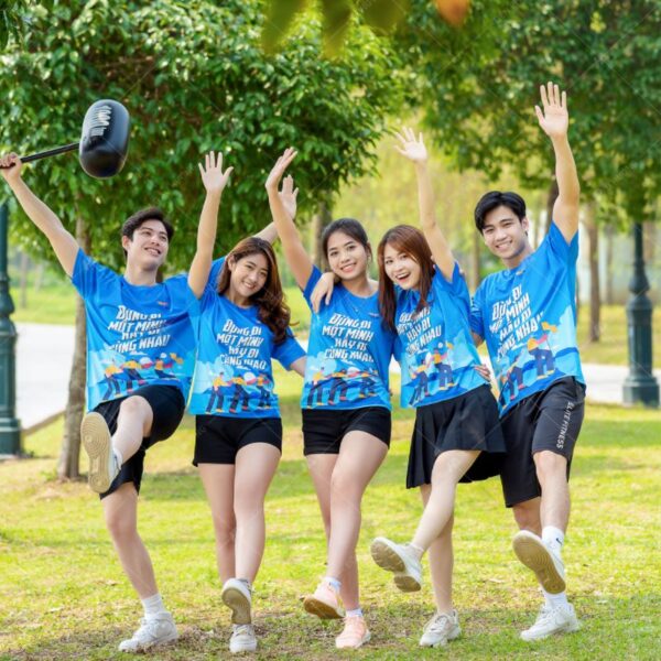Bộ đồ du lịch áo phông xanh đậm công ty Pelio