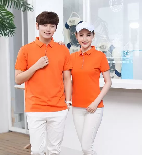 Áo thun đồng phục có cổ màu cam