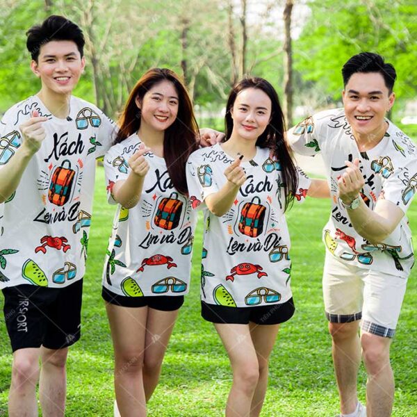 Áo phông cổ tròn “xách ba lô lên và đi” đồng phục du lịch