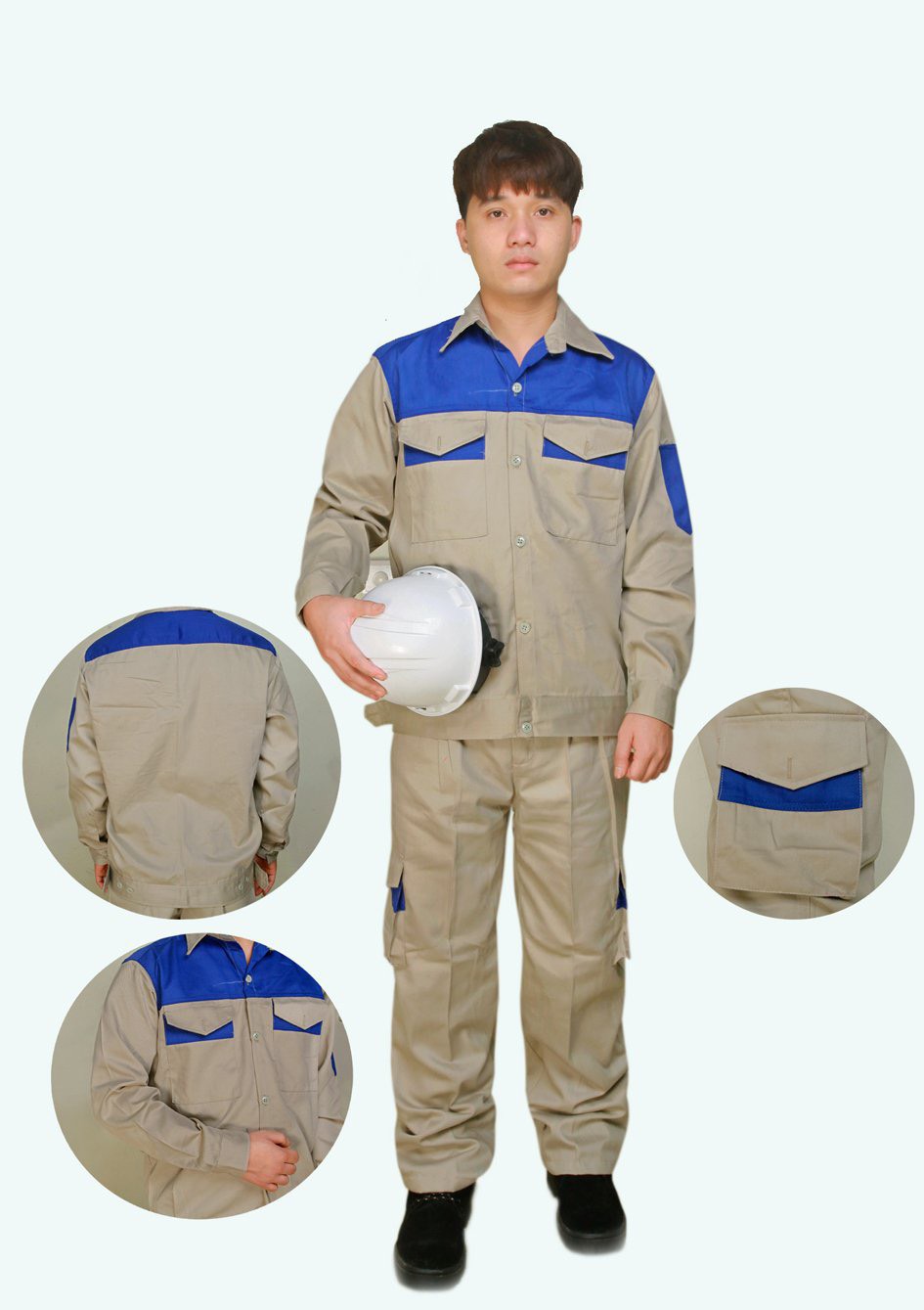 Quần áo bảo hộ vải kaki HQ mầu ghi đá 100% cotton